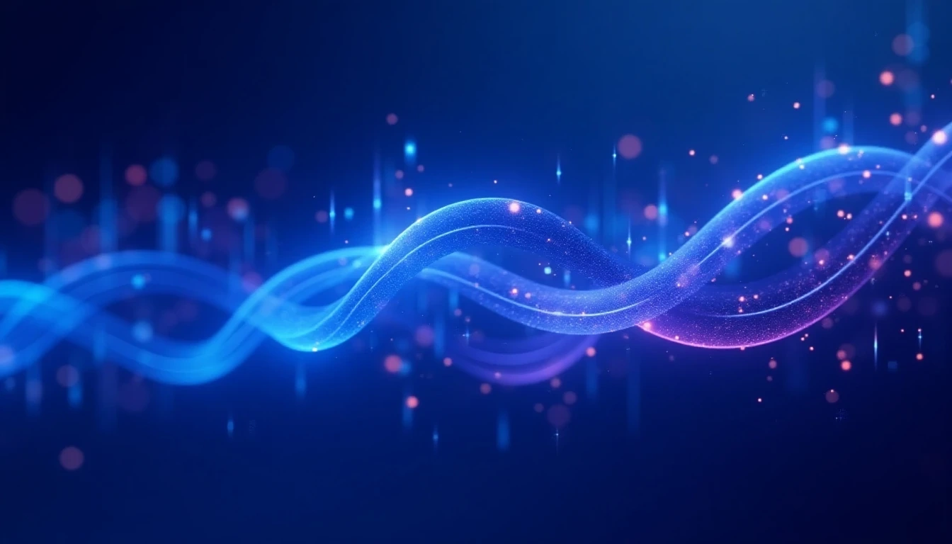 一张描绘未来3D设计行业的概念图,抽象线条交织,数字元素发光,AI、元宇宙和实时渲染的图标巧妙融合,整体呈现高科技感。