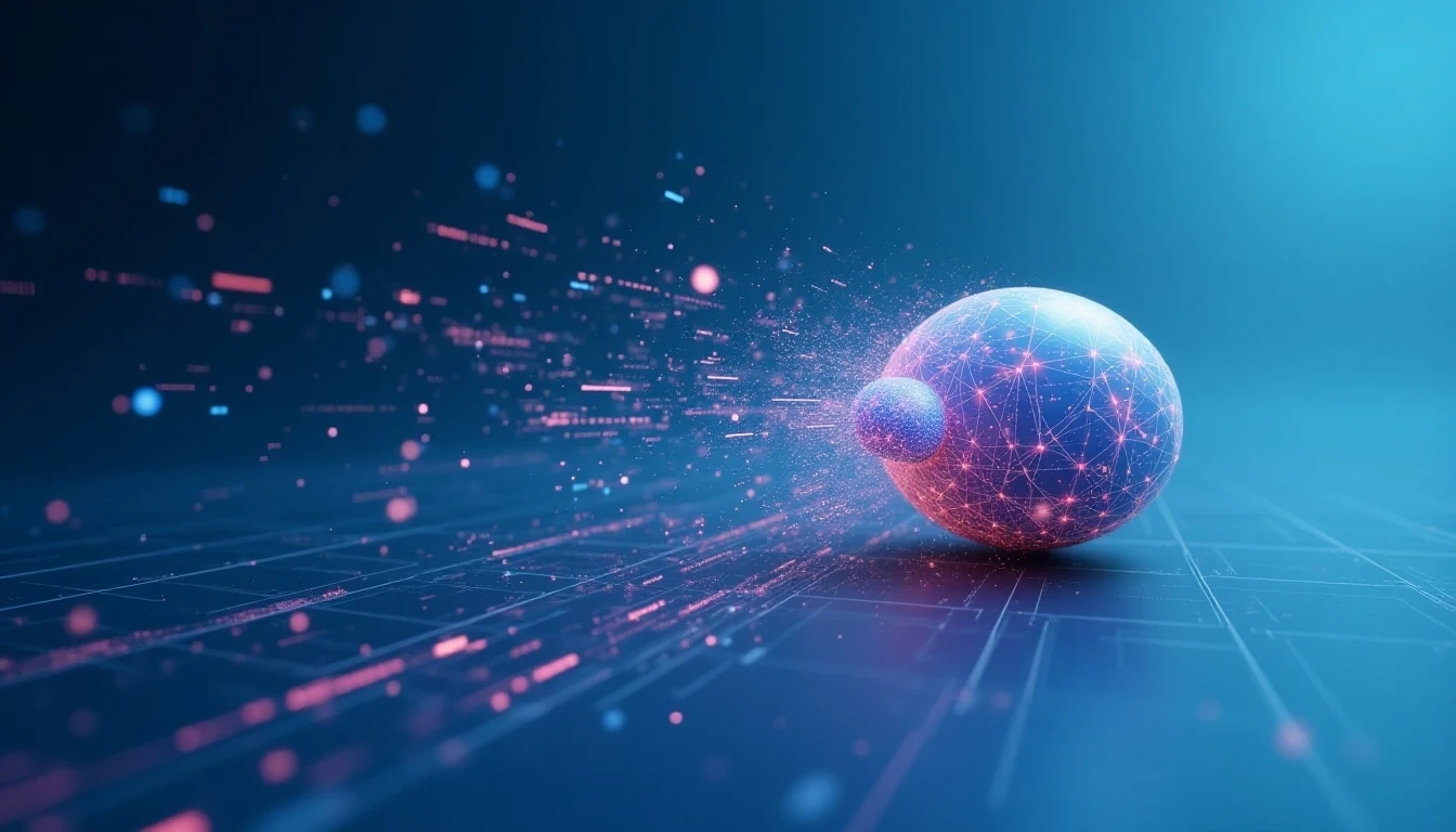 一个抽象风格化的图片,表现AI快速生成3D物体,代码和数据流汇聚成迅速成形的低多边形3D形状,背景是干净现代的数字风格。强调速度和简洁。